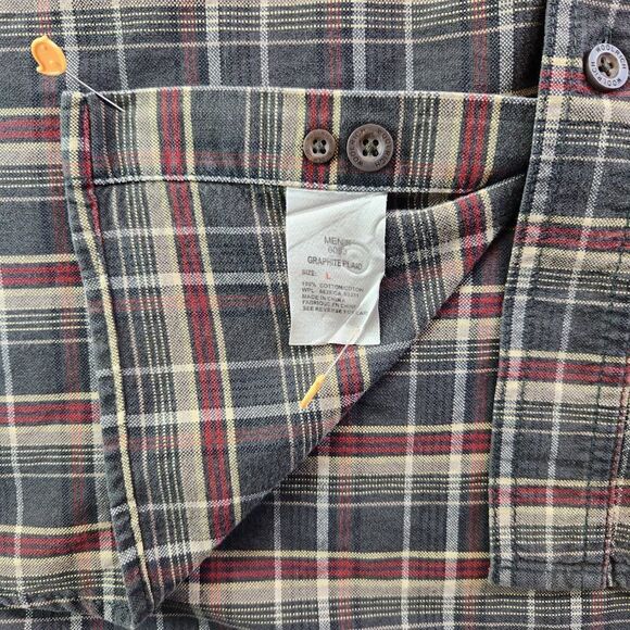Woolrich Shirt Mens Large Brown Graphite Plaid Forarm Patches Locker Loop Brawny - Picture 11 of 16